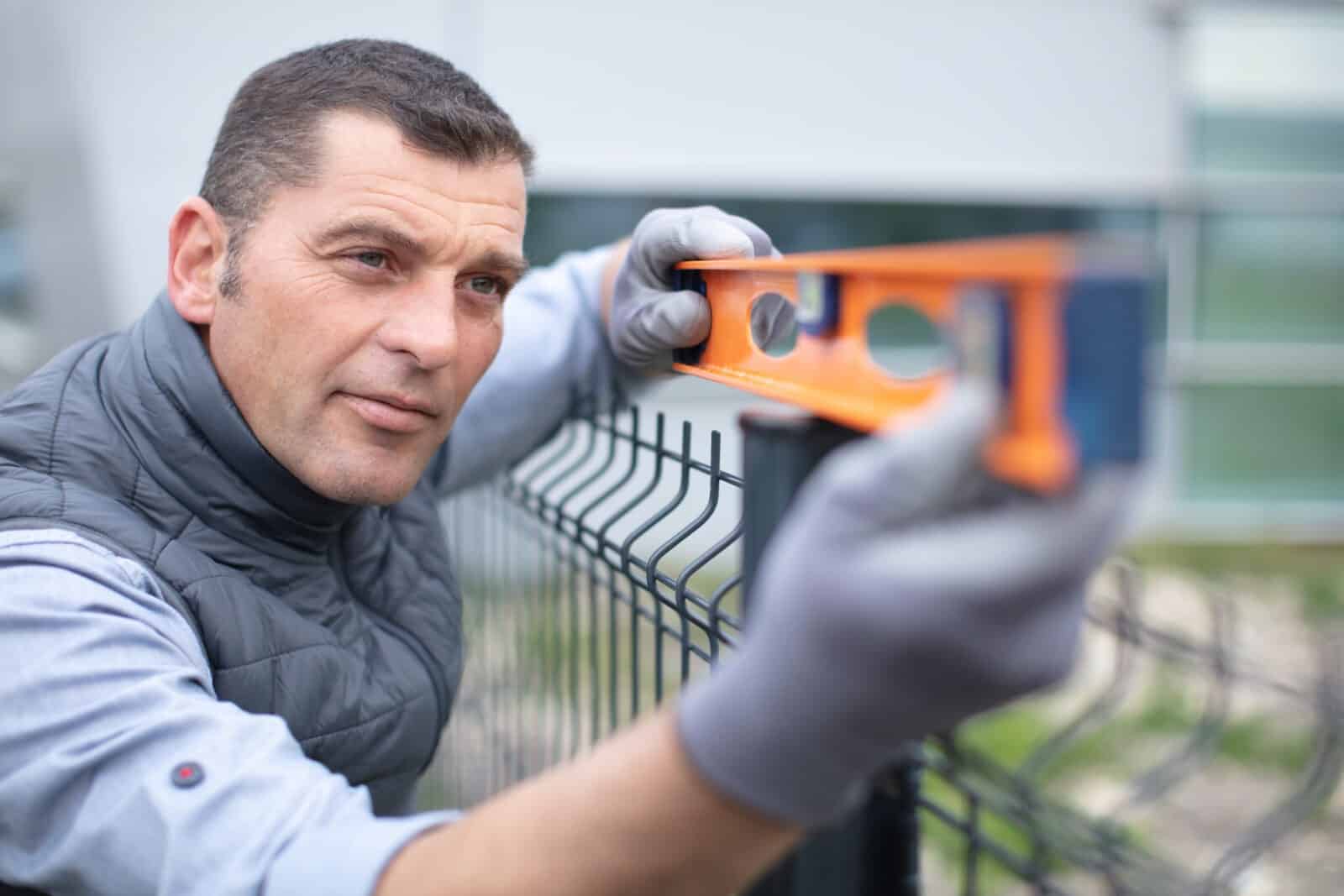 Monteur bei der Arbeit an einer Zaunanlage